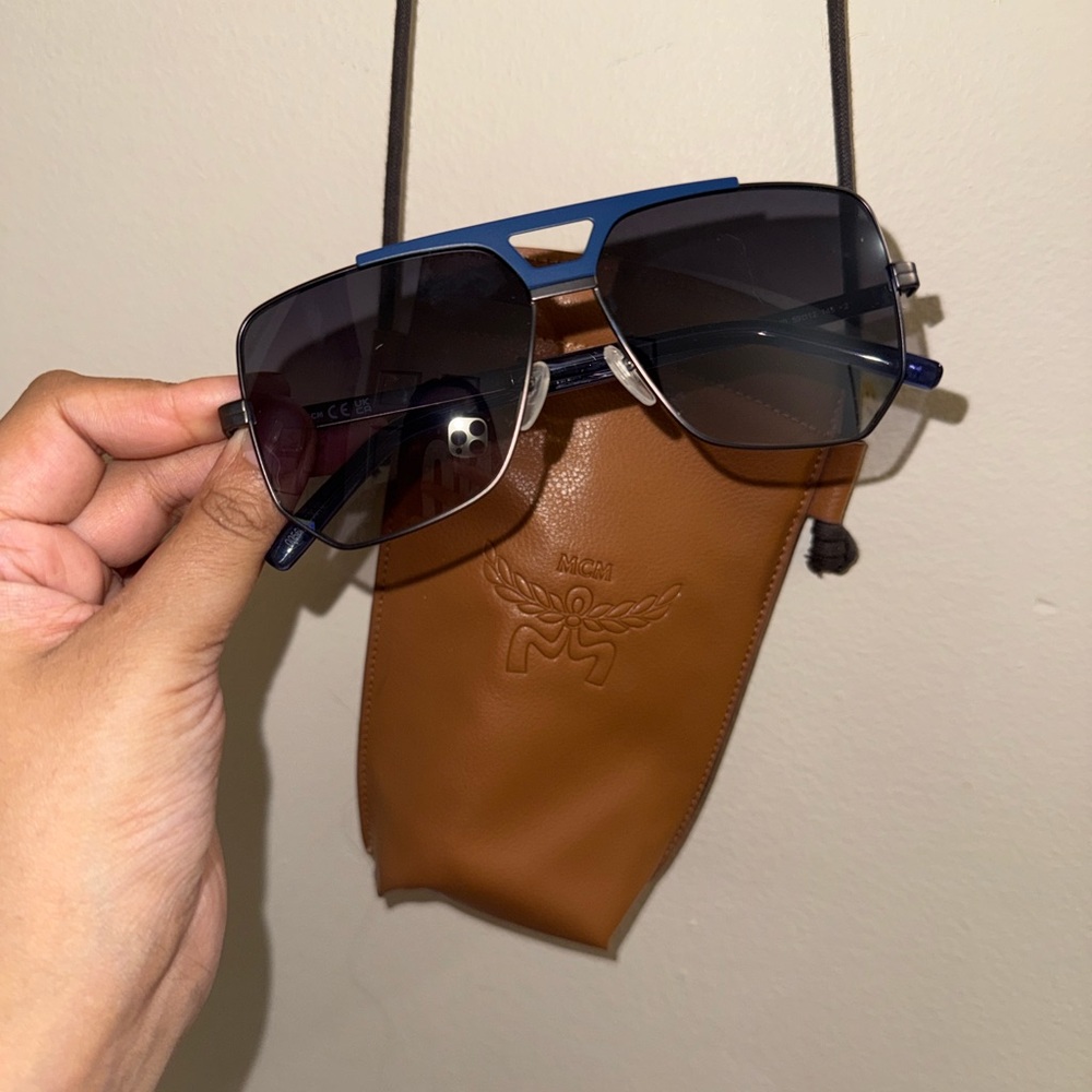 MCM blue aviators with pouch